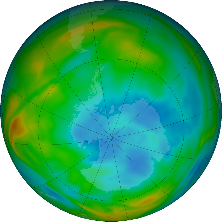 Antarctic ozone map for 15 July 2018